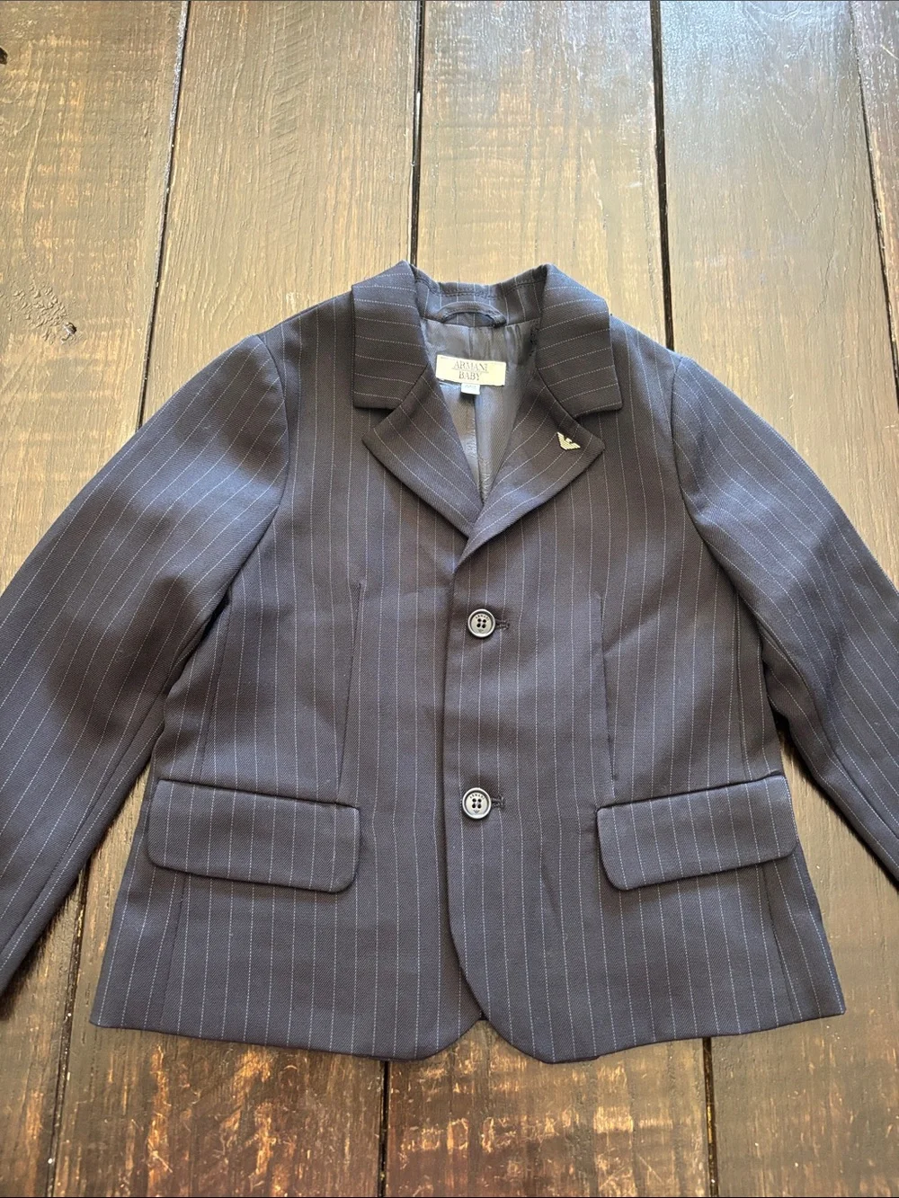 Giorgio Armani Baby Brown Pinstripe Blazer with Gold Emblem